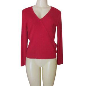 Ann Taylor Red Wrap Style Long Sleeve Silk Blouse Small